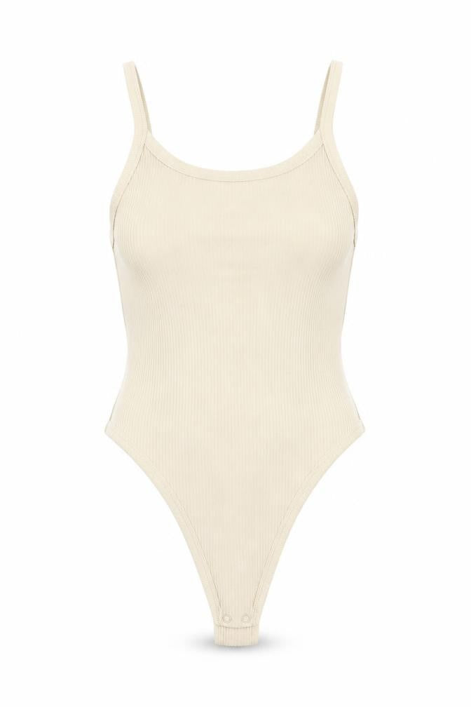 Weekday Womens Beige Cotton Bodysuit One-Piece Size L Snap