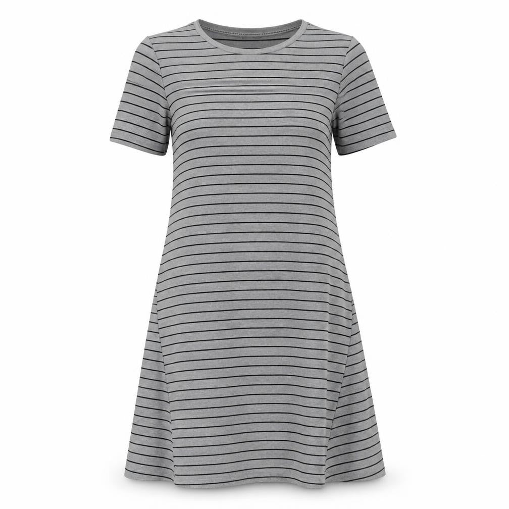 Zara Womens Grey Striped Polyester T-Shirt Dress Size S Round Neck Pullover