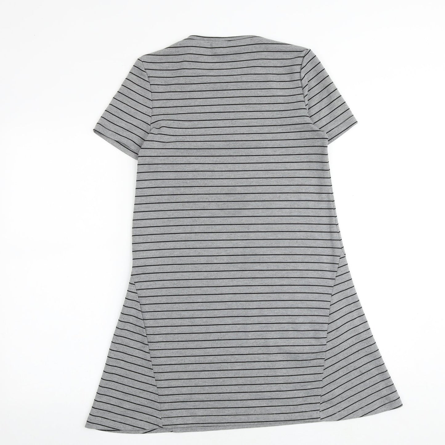 Zara Womens Grey Striped Polyester T-Shirt Dress Size S Round Neck Pullover