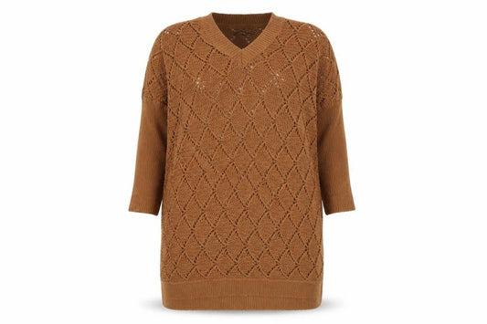 Boohoo Womens Brown Geometric Acrylic Jumper Dress Size XL V-Neck Pullover