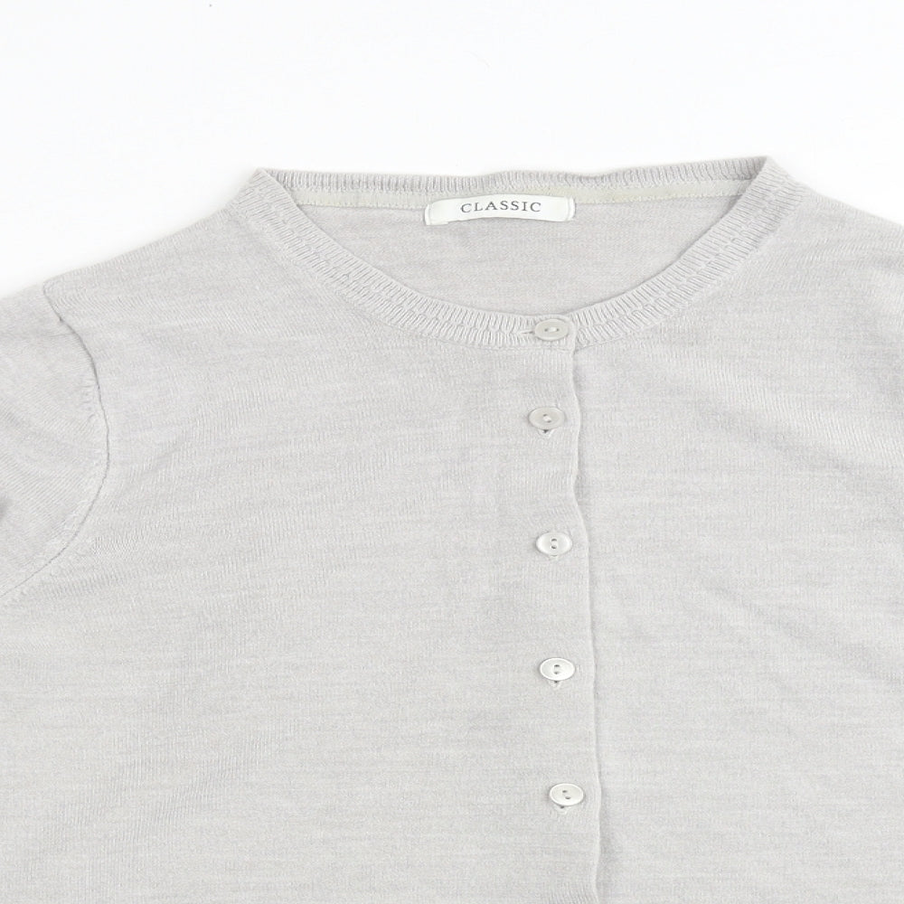 Classic Womens Grey Round Neck Acrylic Cardigan Jumper Size 18