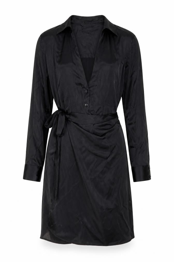 Zara Womens Black Viscose Shirt Dress Size S Collared Button