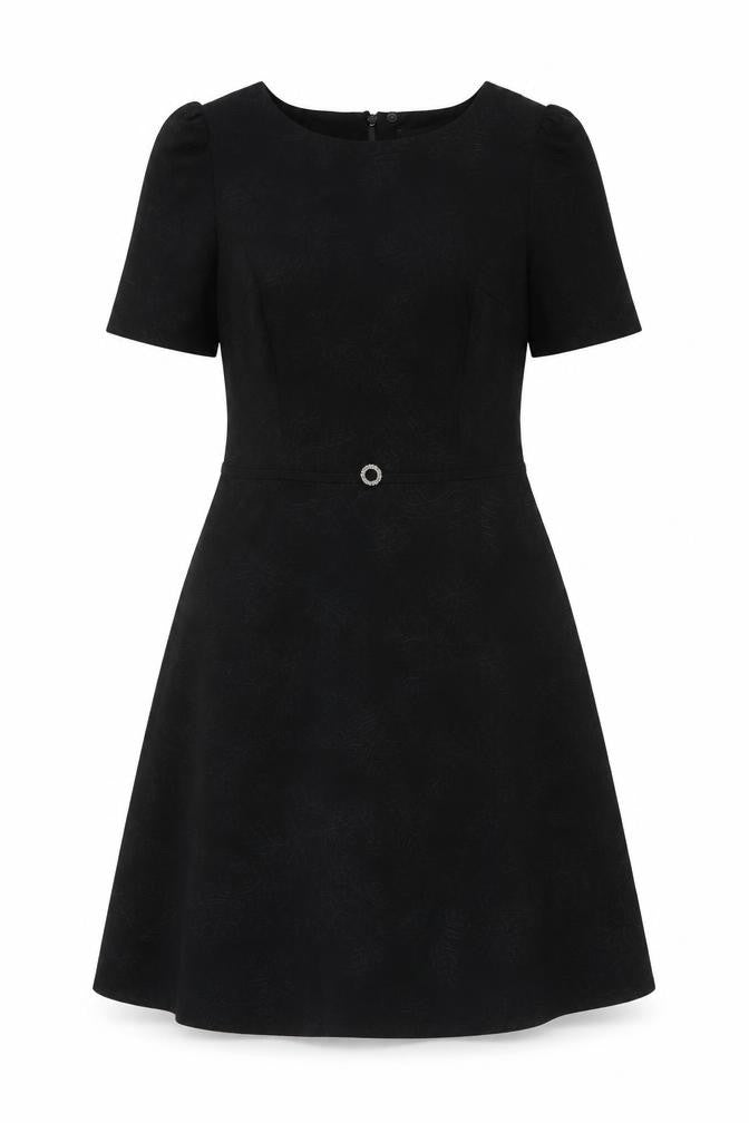 Marks & Spencer Womens Black Geometric Polyester Shift Size 10 Round Neck Zip