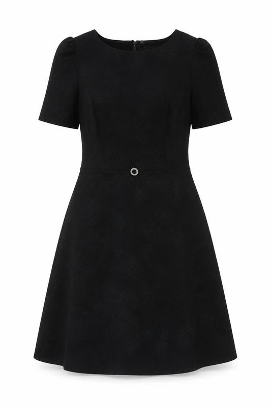 Marks & Spencer Womens Black Geometric Polyester Shift Size 10 Round Neck Zip