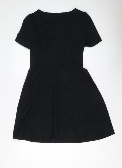 Marks & Spencer Womens Black Geometric Polyester Shift Size 10 Round Neck Zip