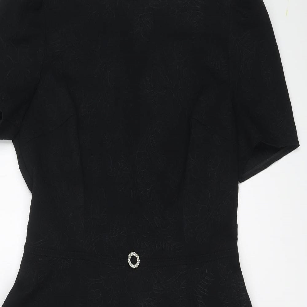 Marks and Spencer Womens Black Geometric Polyester Shift Size 10 Round Neck Zip