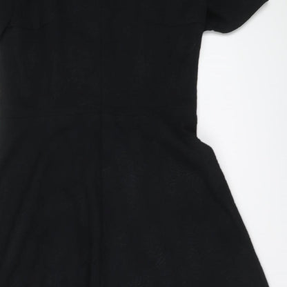 Marks & Spencer Womens Black Geometric Polyester Shift Size 10 Round Neck Zip