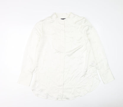 Marks & Spencer Womens Ivory Polyester Basic Button-Up Size 10 Round Neck