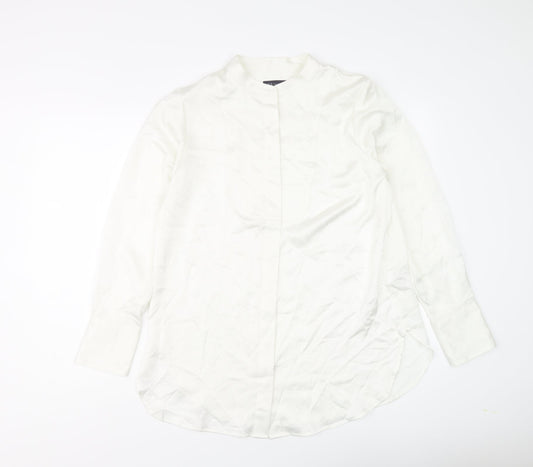 Marks and Spencer Womens Ivory Polyester Basic Button-Up Size 10 Round Neck