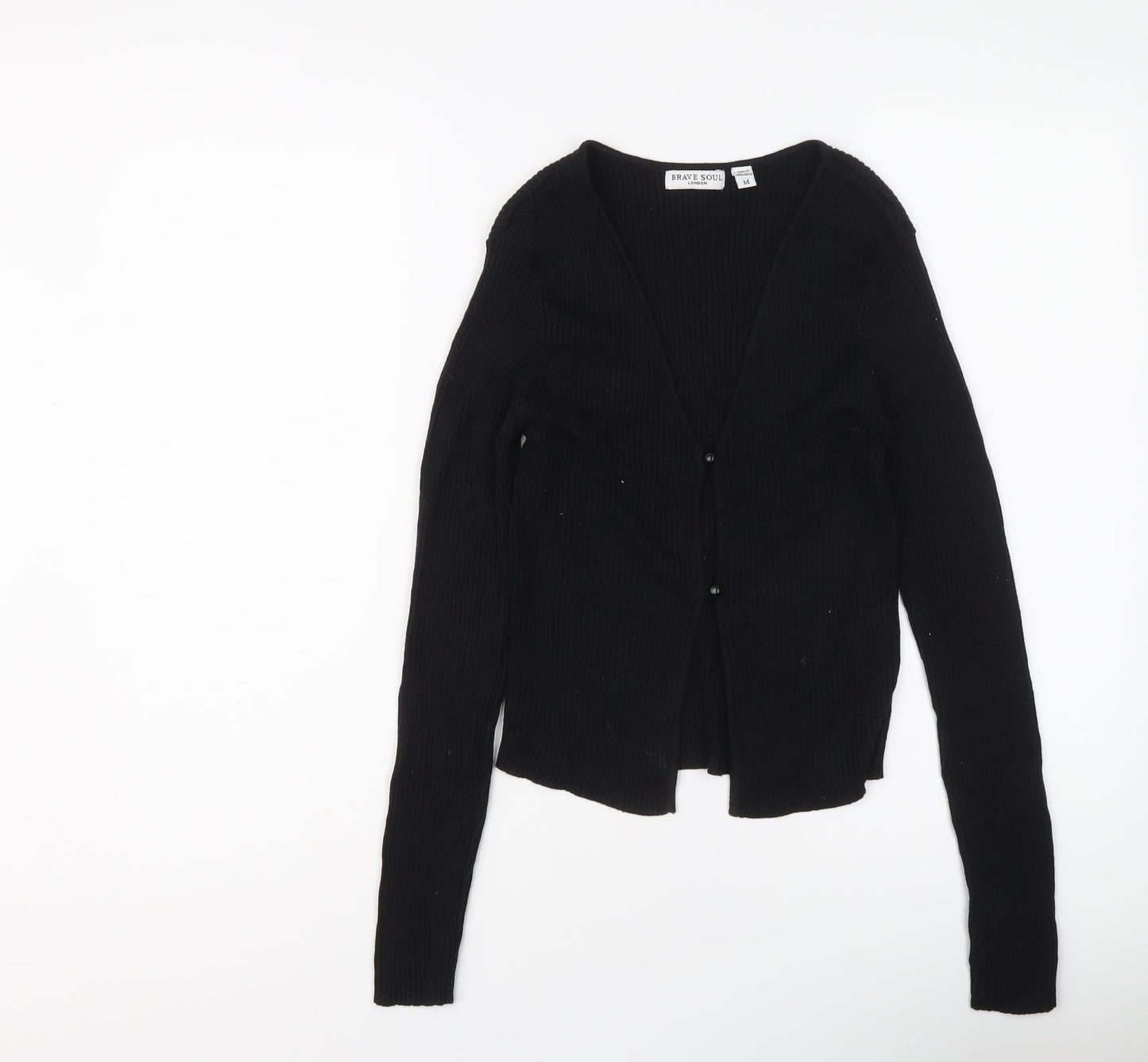 Brave Soul Womens Black V-Neck Acrylic Cardigan Jumper Size M