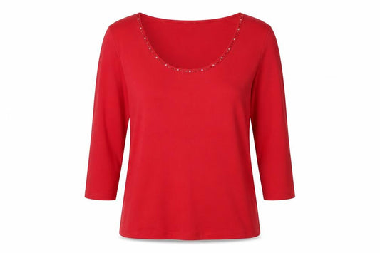 Marks and Spencer Womens Red Cotton Basic Blouse Size 14 Round Neck