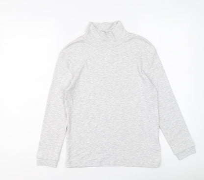 Additional front view of Marks & Spencer girls’ grey cotton basic t-shirt, size 9-10, years mock neck pullover