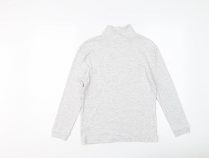 Back view of Marks & Spencer girls’ grey cotton basic t-shirt, size 9-10, years mock neck pullover