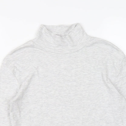 Close-up detail of Marks & Spencer girls’ grey cotton basic t-shirt, size 9-10, years mock neck pullover