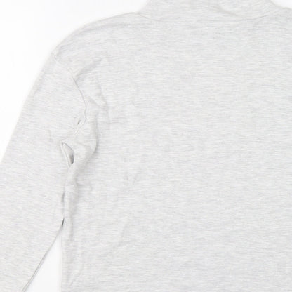 Brand and care label for Marks & Spencer girls’ grey cotton basic t-shirt, size 9-10, years mock neck pullover