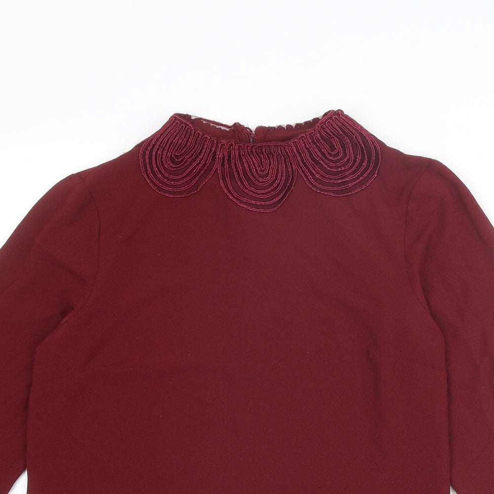 Warehouse Womens Red Polyester Basic Blouse Size 6 Mock Neck
