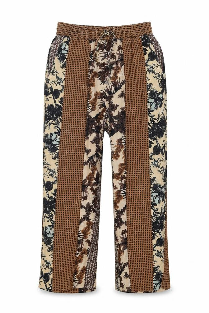 Zara Womens Multicoloured Geometric Viscose Trousers Size XS Regular Drawstring