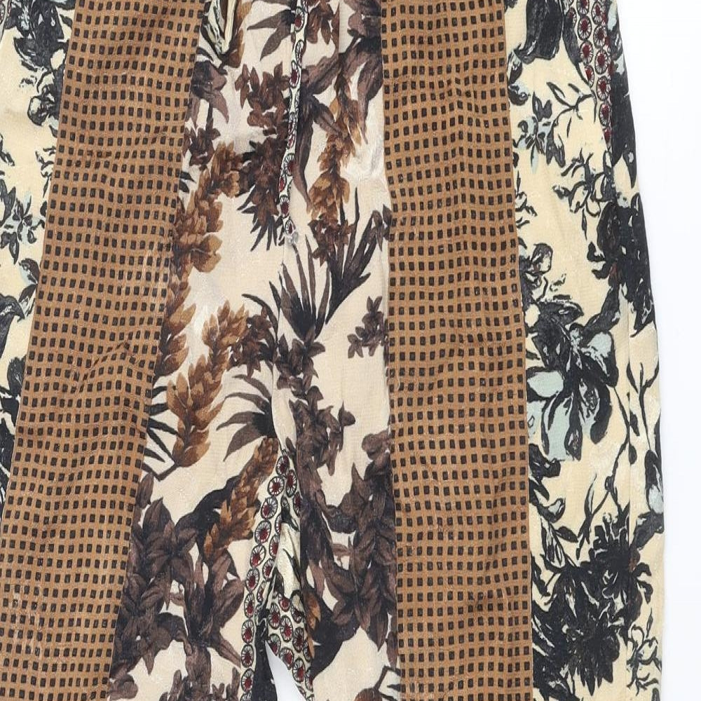 Zara Womens Multicoloured Geometric Viscose Trousers Size XS Regular Drawstring