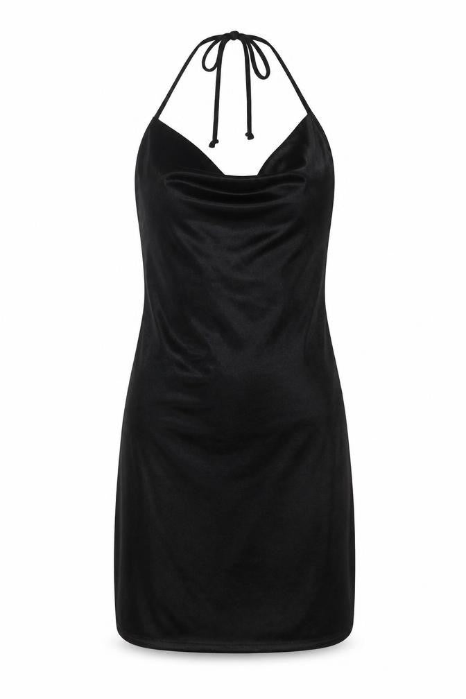 Missguided Womens Black Polyester Slip Dress Size 4 Halter Tie