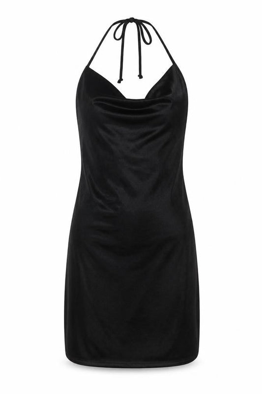 Missguided Womens Black Polyester Slip Dress Size 4 Halter Tie