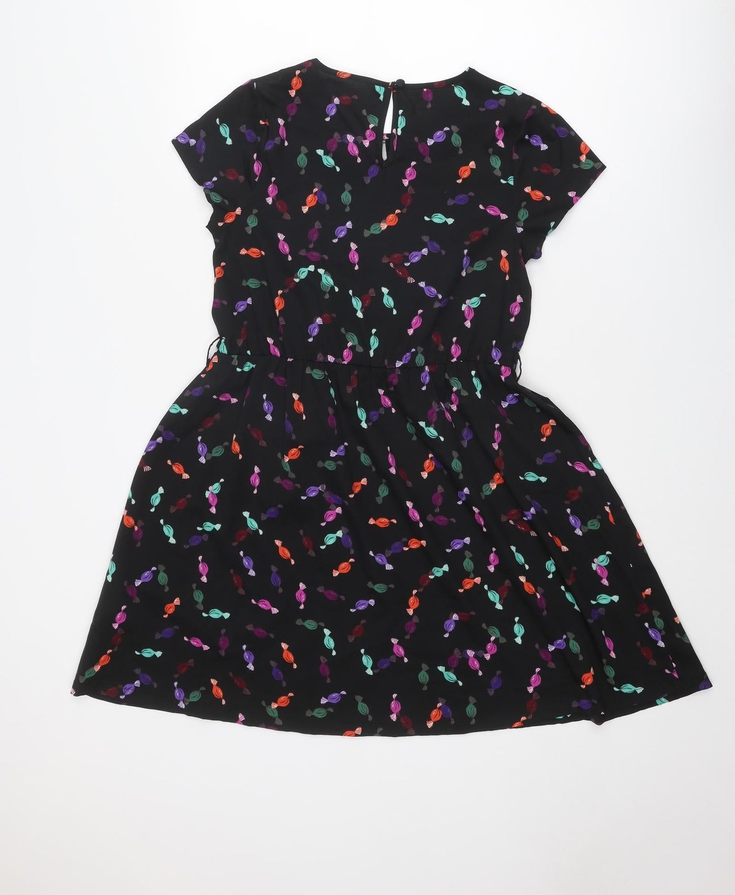 Influence Womens Black Floral Polyester Fit & Flare Size 10 Round Neck Button - Sweet pattern