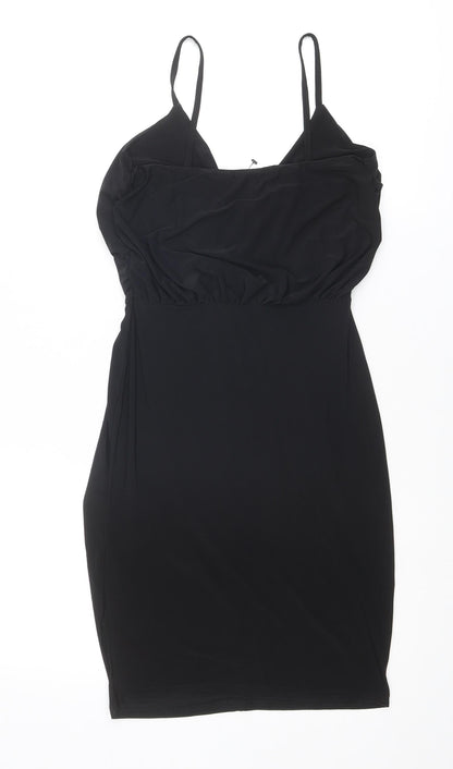 Boohoo Womens Black Polyester Slip Dress Size 8 V-Neck Pullover