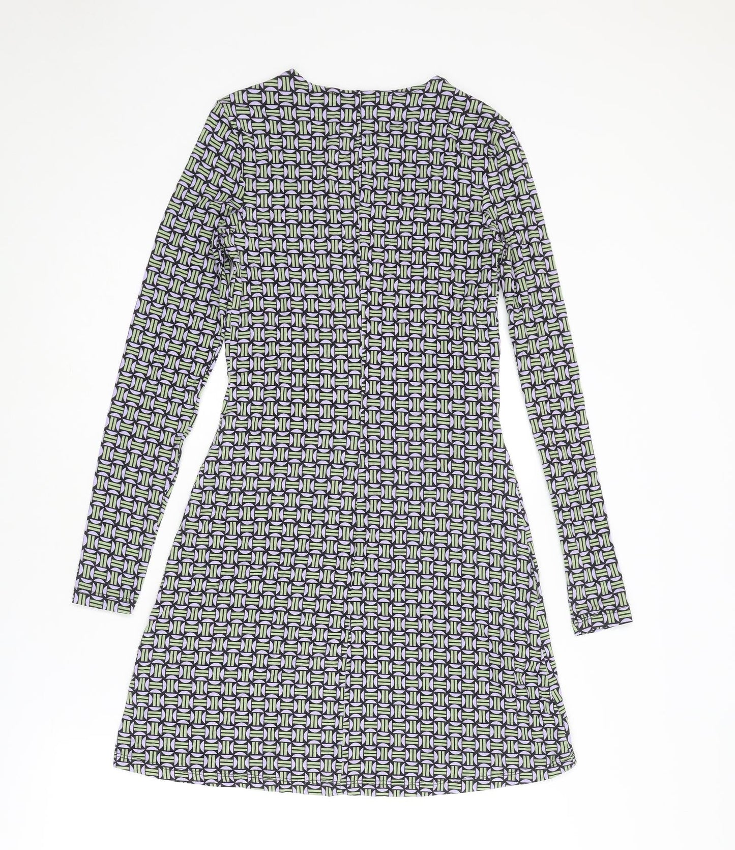 Mango Womens Multicoloured Geometric Viscose Jumper Dress Size XS Round Neck Pullover