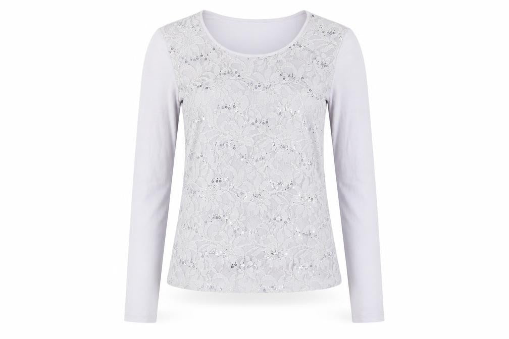 Marks & Spencer Womens Grey Viscose Basic T-Shirt Size 8 Boat Neck - Lace Front