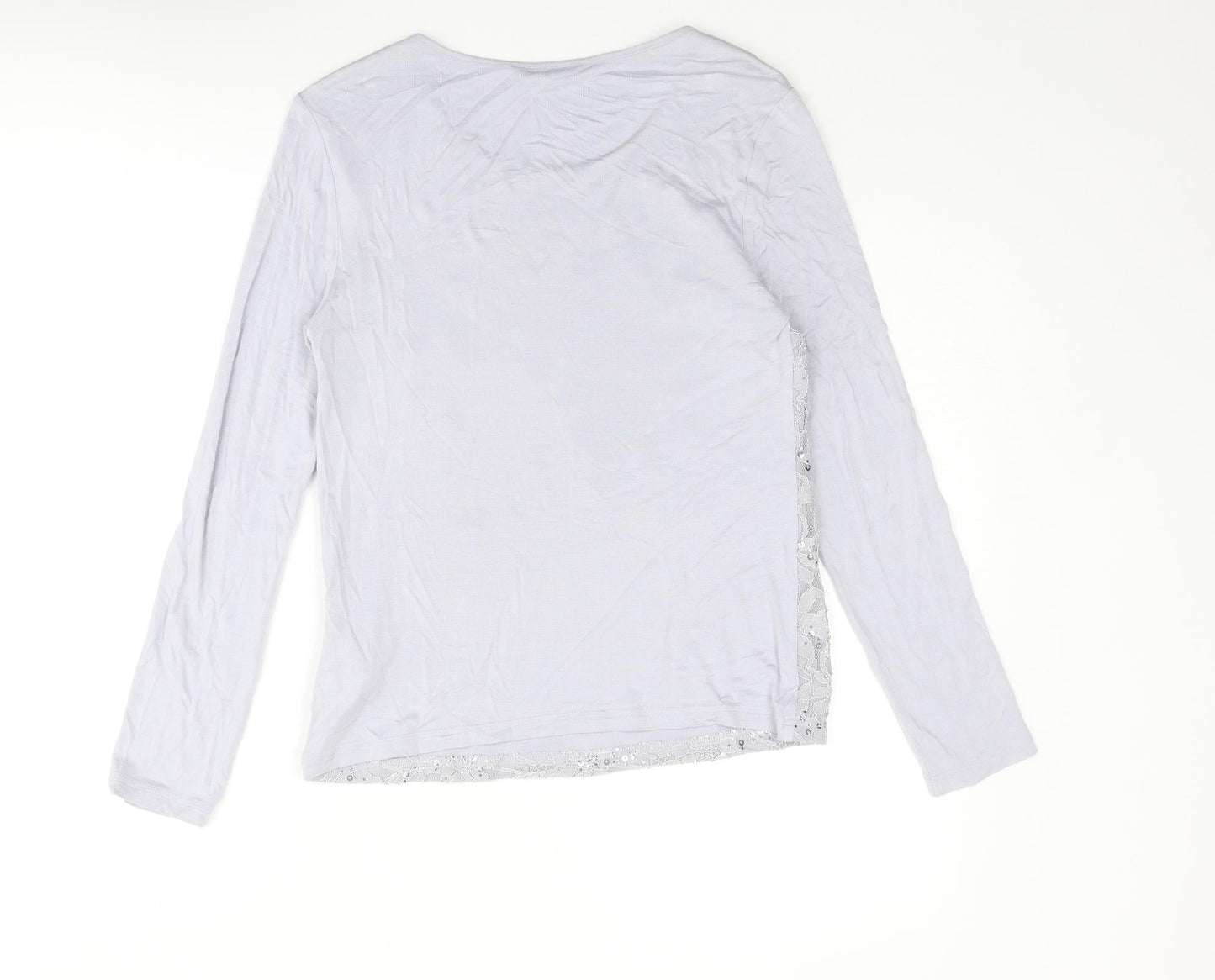 Marks and Spencer Womens Grey Viscose Basic T-Shirt Size 8 Boat Neck - Lace Front