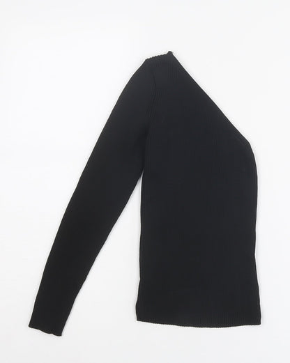 PRETTYLITTLETHING Womens Black V-Neck Acrylic Pullover Jumper Size 6 - One Sleeve