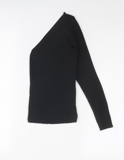 PRETTYLITTLETHING Womens Black V-Neck Acrylic Pullover Jumper Size 6 - One Sleeve