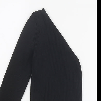 PRETTYLITTLETHING Womens Black V-Neck Acrylic Pullover Jumper Size 6 - One Sleeve