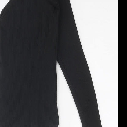 PRETTYLITTLETHING Womens Black V-Neck Acrylic Pullover Jumper Size 6 - One Sleeve