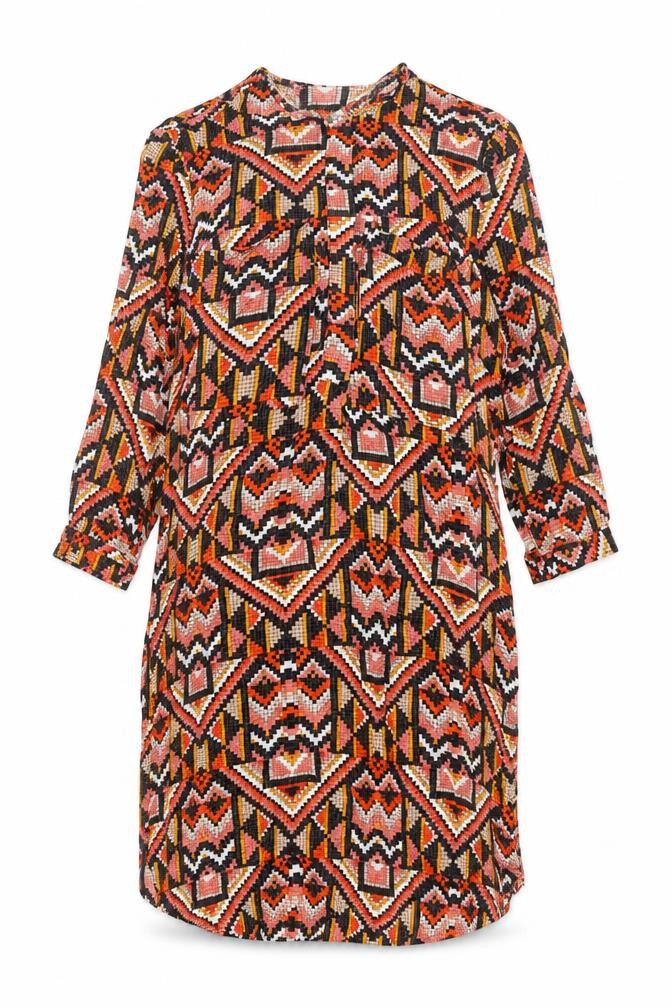 H&M Womens Multicoloured Geometric Viscose A-Line Size 8 Round Neck Button
