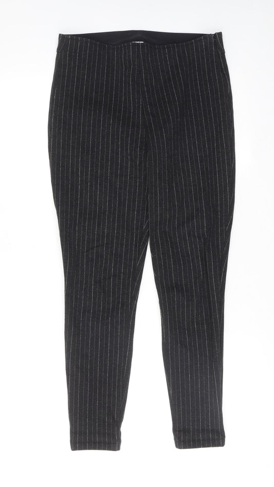 Marks and Spencer Womens Grey Striped Viscose Carrot Trousers Size S Regular Zip