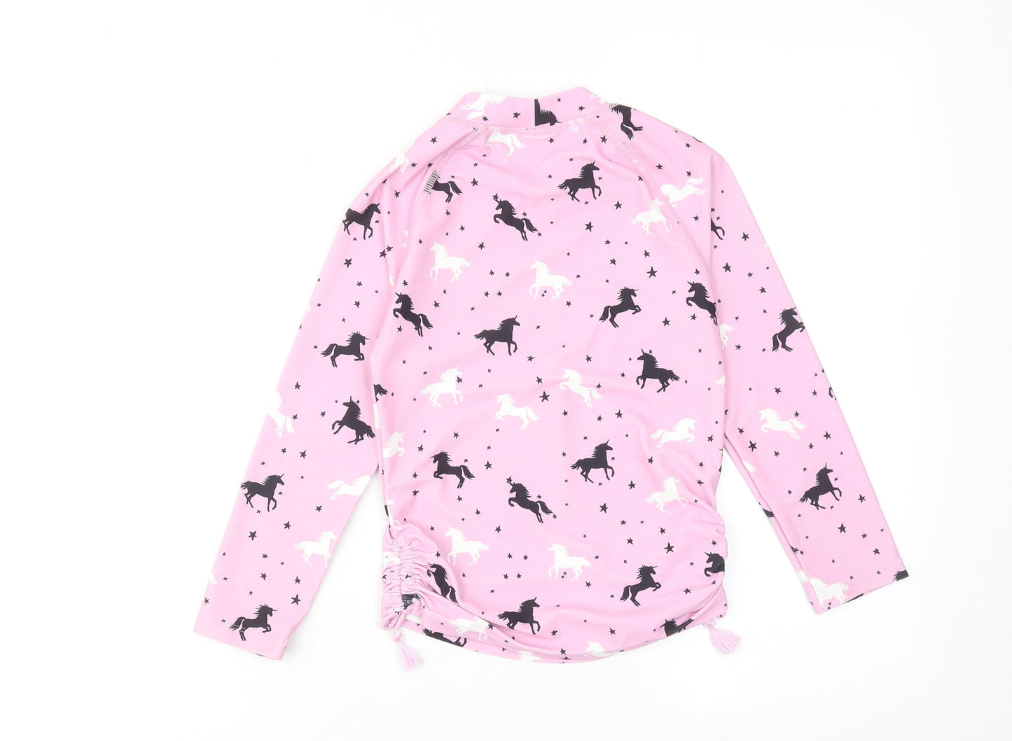 NEXT Girls Pink Geometric Polyester Basic T-Shirt Size 8 Years Mock Neck Pullover - Unicorn Rash Guard