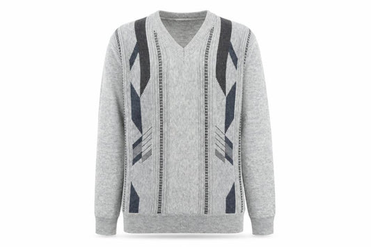 Cavalli Mens Grey V-Neck Geometric Acrylic Pullover Jumper Size M Long Sleeve