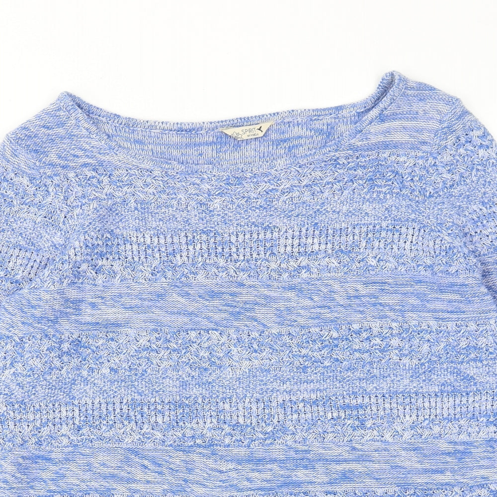 M&Co Womens Blue Boat Neck Cotton Pullover Jumper Size 10