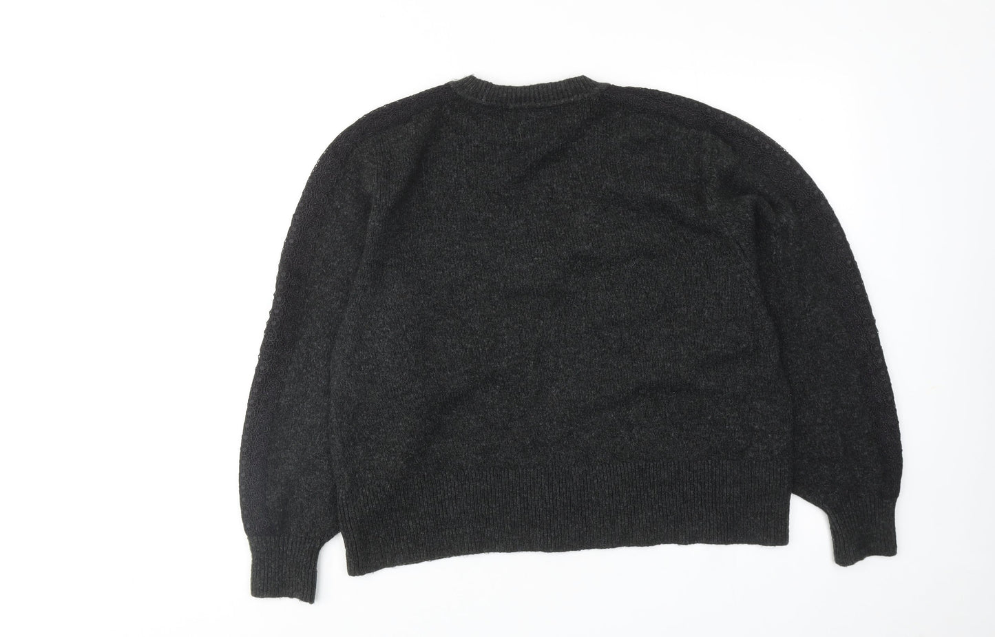 Zara Womens Grey V-Neck Acrylic Pullover Jumper Size S