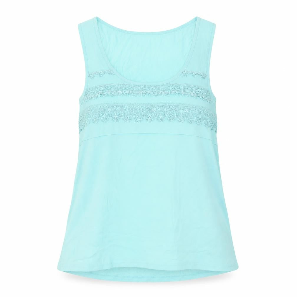 Warehouse Womens Blue Polyester Basic Tank Size 12 Scoop Neck - Crocheted Lace Detail