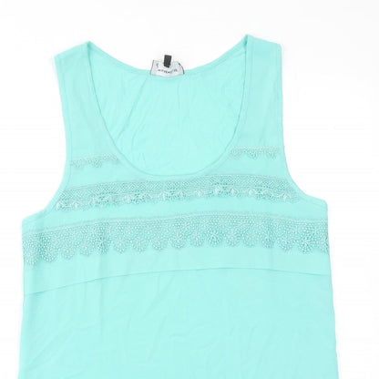Warehouse Womens Blue Polyester Basic Tank Size 12 Scoop Neck - Crocheted Lace Detail