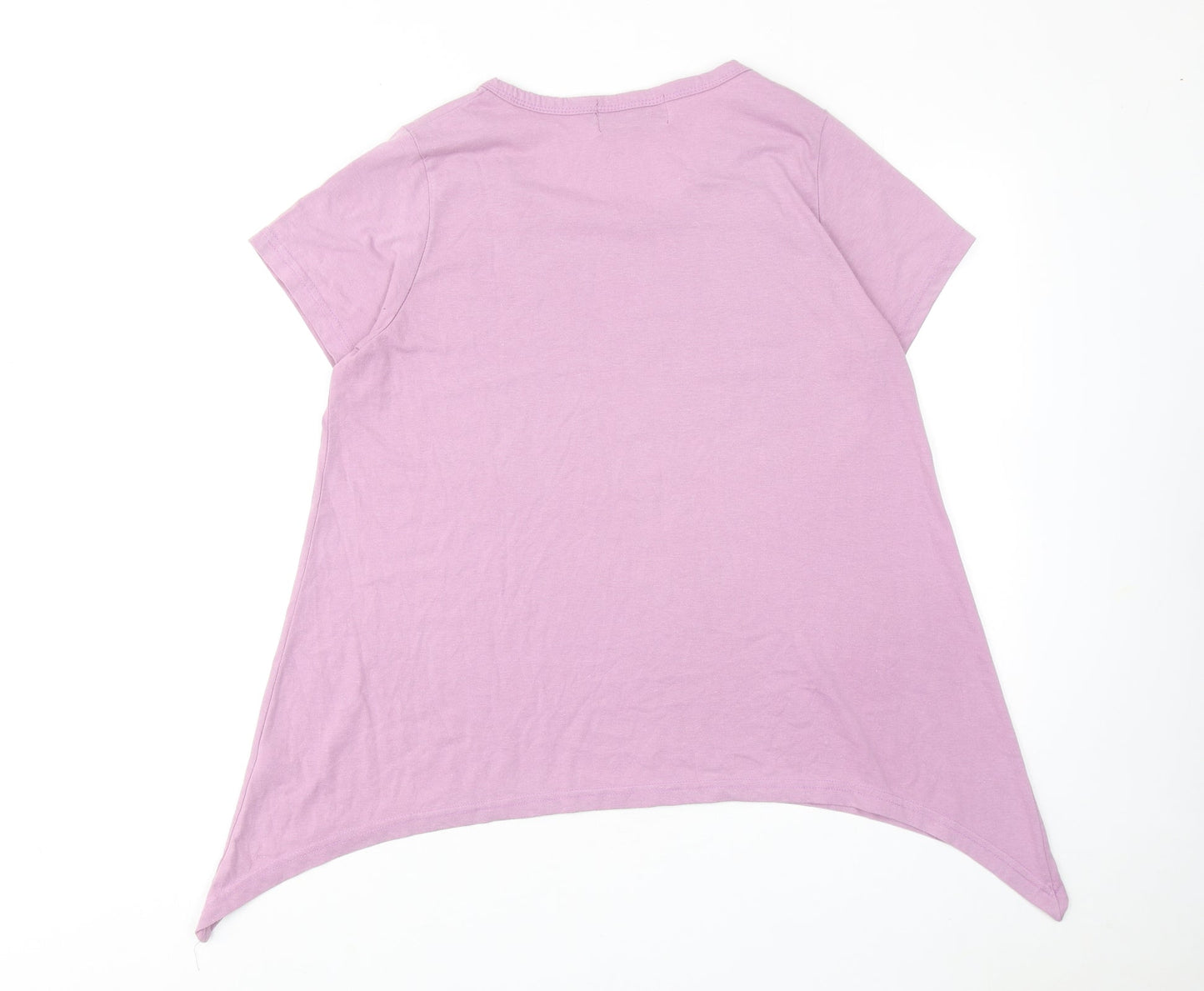 PACO Womens Purple Polyester Basic T-Shirt Size 14 Round Neck - Asymmetric Hem