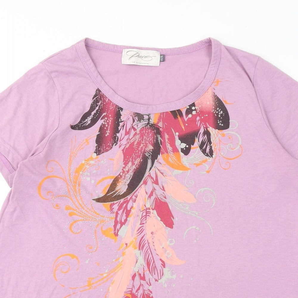 PACO Womens Purple Polyester Basic T-Shirt Size 14 Round Neck - Asymmetric Hem