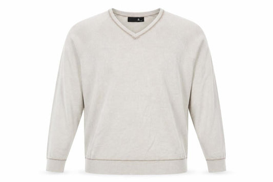 BHS Mens Beige V-Neck Acrylic Pullover Jumper Size XL Long Sleeve
