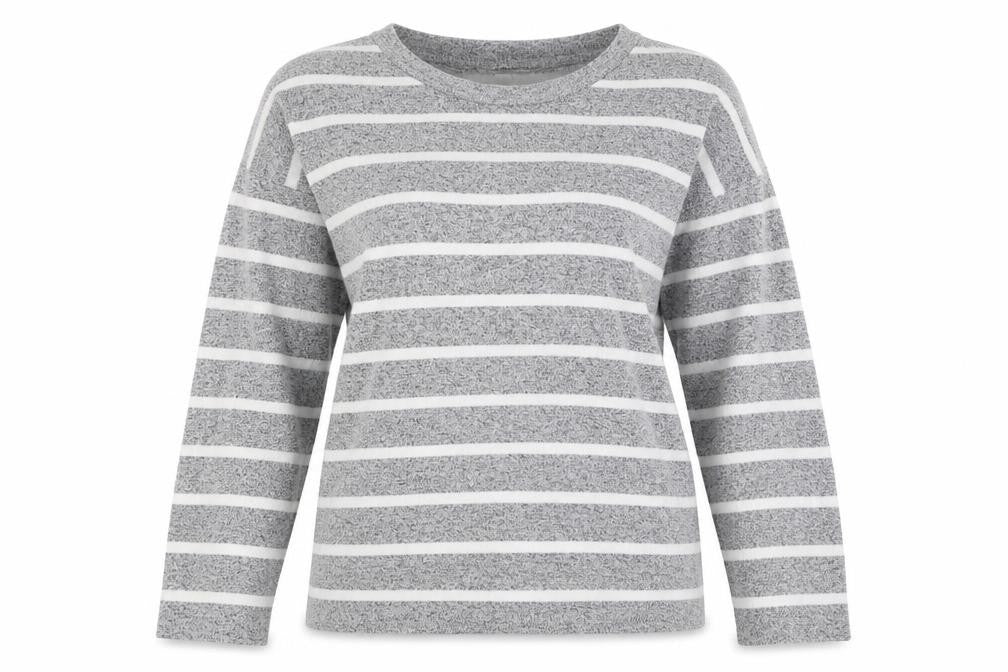 Marks & Spencer Womens Grey Round Neck Striped Viscose Pullover Jumper Size 14 Pullover