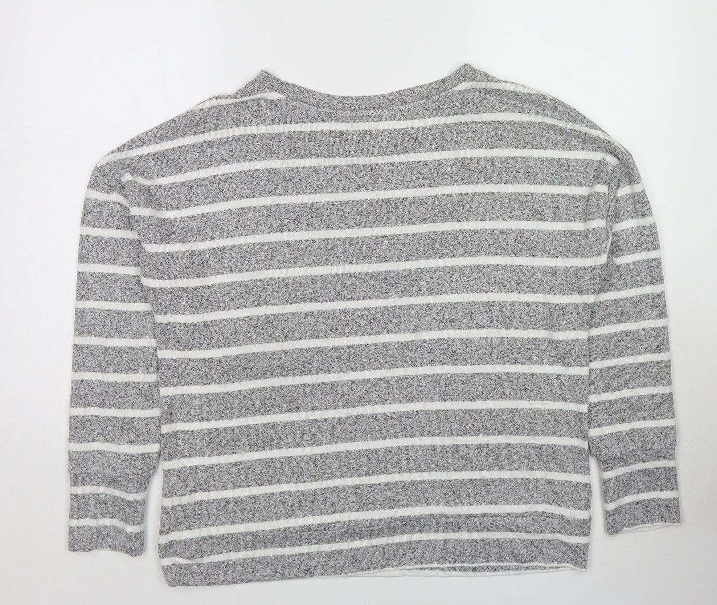Marks and Spencer Womens Grey Round Neck Striped Viscose Pullover Jumper Size 14 Pullover