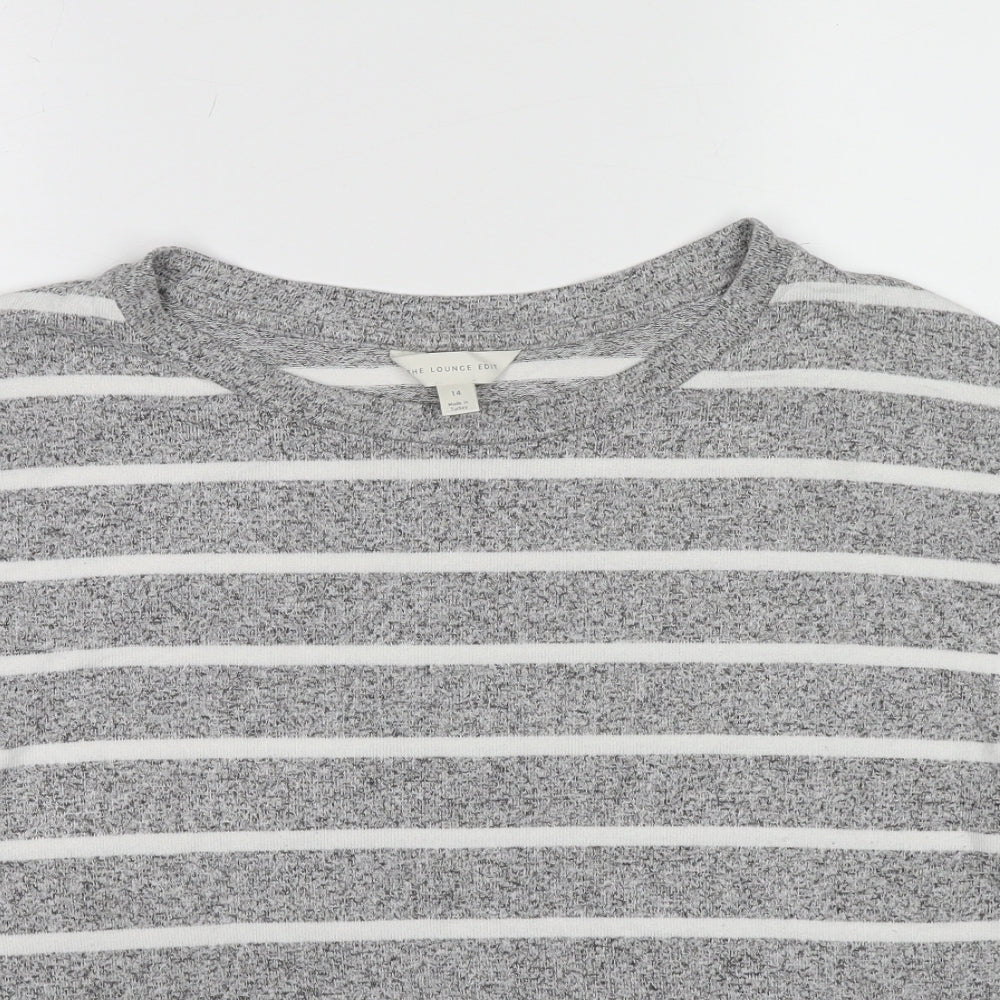 Marks and Spencer Womens Grey Round Neck Striped Viscose Pullover Jumper Size 14 Pullover