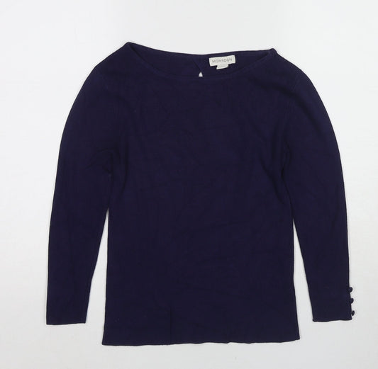 Monsoon Womens Blue Boat Neck Viscose Pullover Jumper Size 10