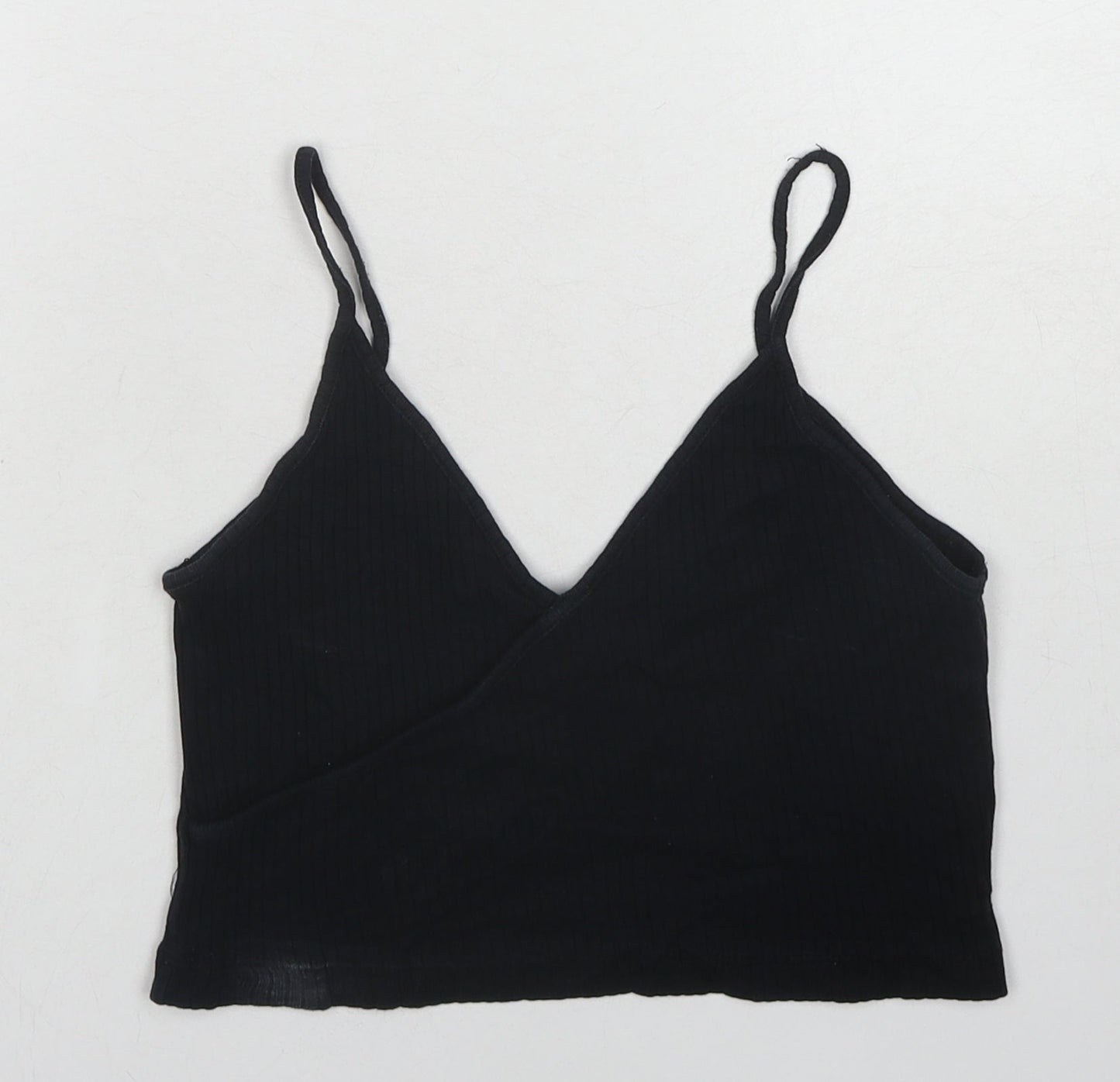 Topshop Womens Black Cotton Cropped Tank Size 10 V-Neck