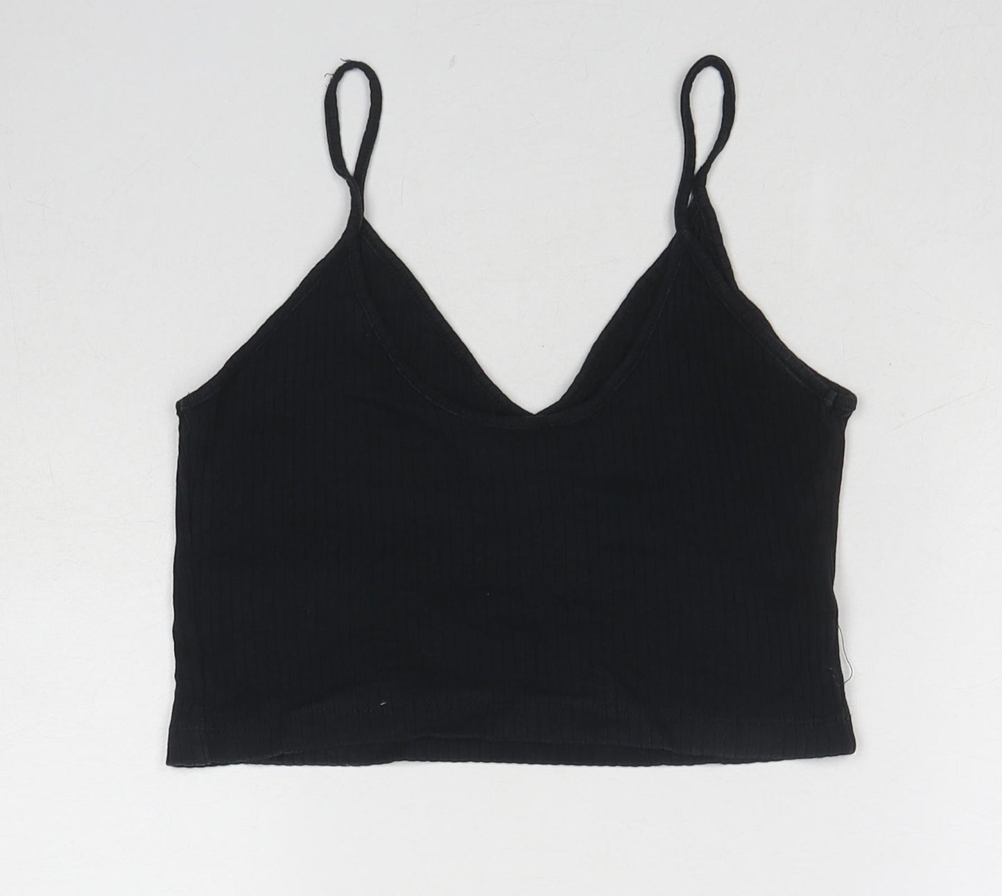 Topshop Womens Black Cotton Cropped Tank Size 10 V-Neck